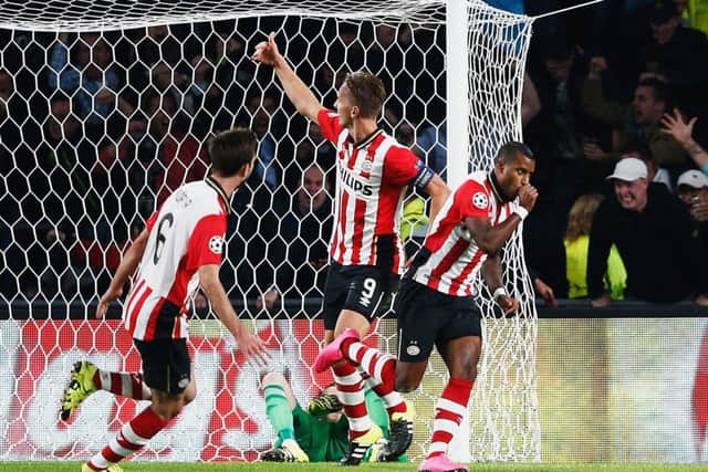 Luciano Narsingh of PSV Eindhoven celebrates scoring the winning goal. Picture: Getty