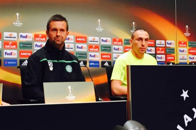 Deila with his captain ahead of the match at the Amsterdam ArenA. Picture: PA