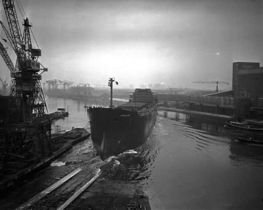 The bulk carrier Duhallow is launched from Fairfields shipyard on October 26, 1965. Picture: Allan Milligan