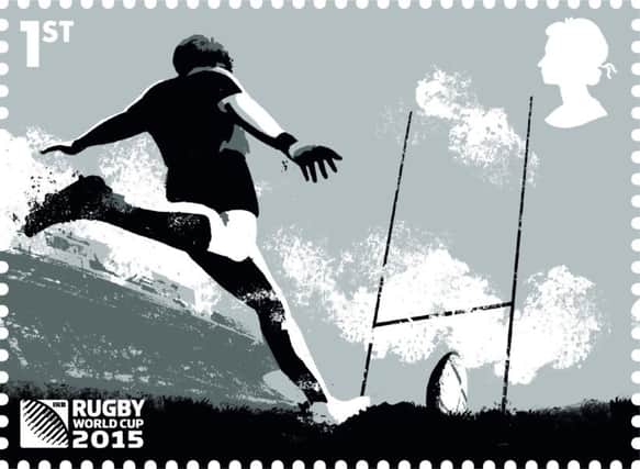 One of a selection of eight stamps which have been launched to mark the start of the Rugby World Cup 2015. Picture: PA