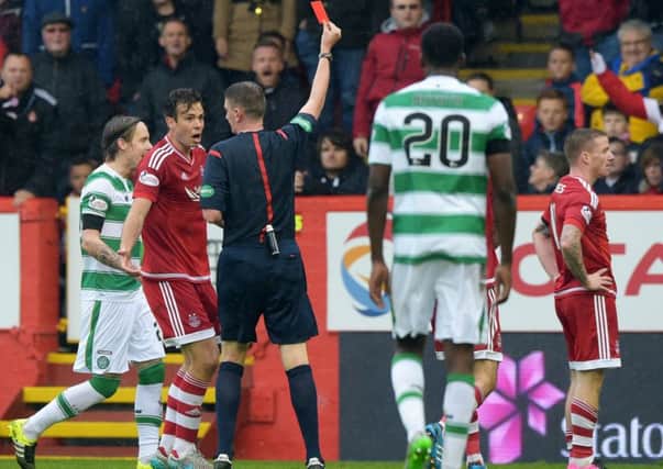 Aberdeen's Jonny Hayes (right) is shown a red card against Celtic   Picture: Alan Harvey/SNS