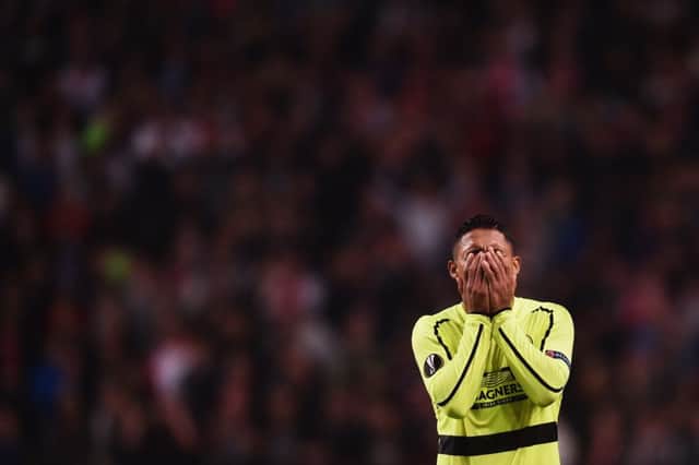 Emilio Izaguirre reacts after being red-carded, a dismissal which Celtic manager Ronny Deila conceded cost his side victory against Ajax. Picture: Getty