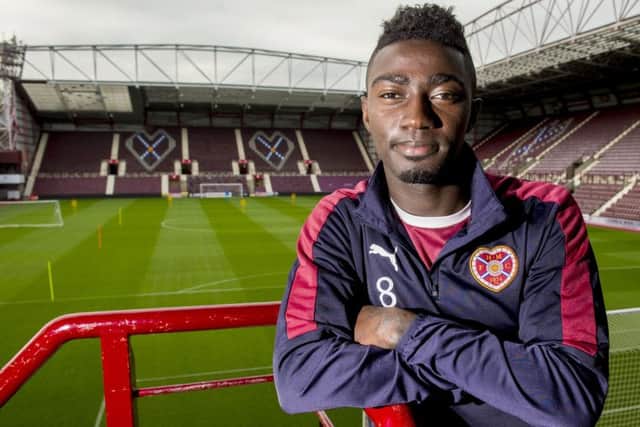Hearts midfielder Prince Buaben insists his side will be going all out to halt the Dons winning start to the season. Picture: Craig Foy/SNS