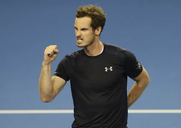 Britain's Andy Murray reacts during his Davis Cup semi-final tennis match against Australia's Thanasi Kokkinakis in Glasgow. Picture: AFP/Getty