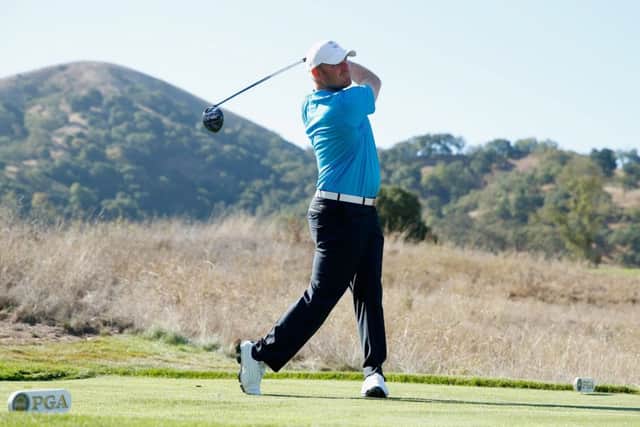 SAN MARTIN, CA - SEPTEMBER 18: Gareth Wright of the Great Britain & Ireland team hits a tee shot on the fifth hole during the Friday Four-Ball matches at the 27th PGA Cup at CordeValle on September 18, 2015 in San Martin, California. (Photo by Scott Halleran/Getty Images)