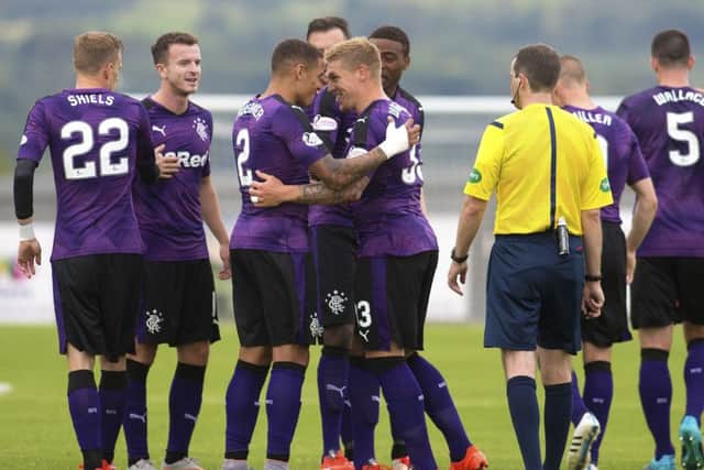Rangers' Martyn Waghorn celebrates his first goal during the Ladbrokes Scottish Championship match against Dumbarton. Picture: PA