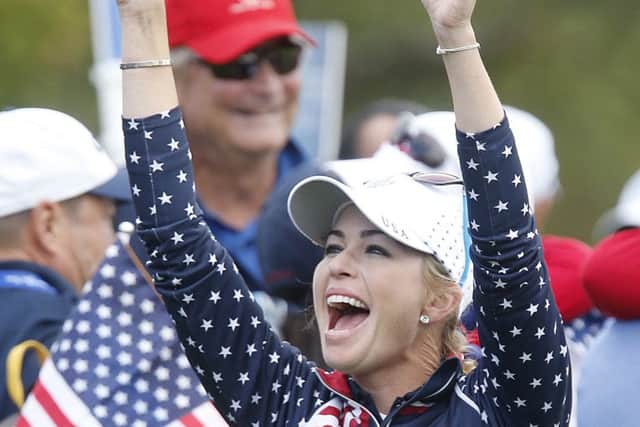 USAs Paula Creamer celebrates after clinching the Solheim Cup. Picture: AP
