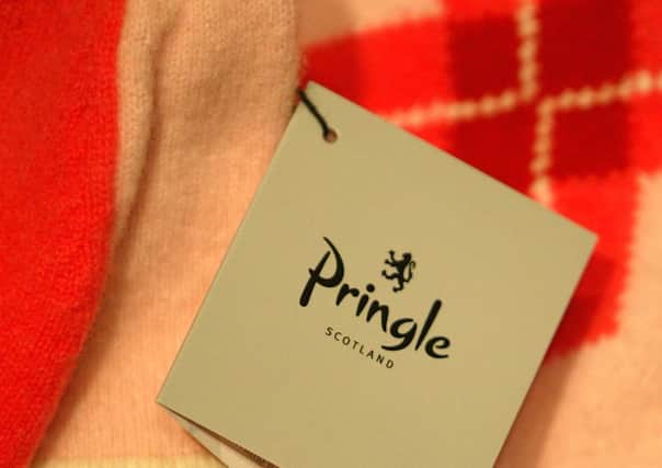The Pringle label is shown on a piece of clothing at the Pringle of Scotland store on Bond Street, London. Picture: Getty Images