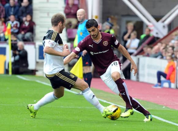 Two of the goalscorers at Tynecastle go head-to-head. Picture: Lisa Ferguson