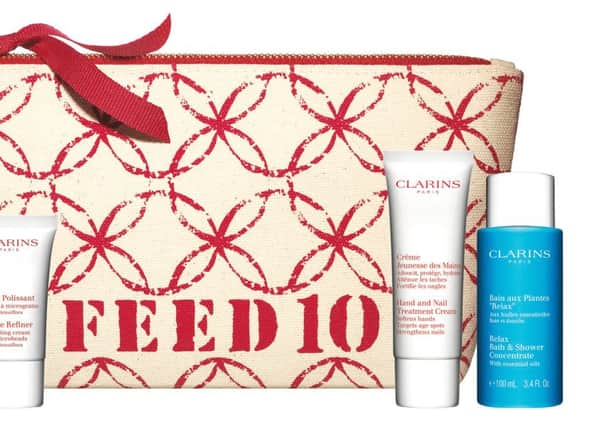 Clarins Feed 10 cosmetic gift bag. Picture: Clarins