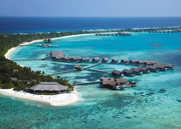 An aerial view of the Shangri-La Villingili resort