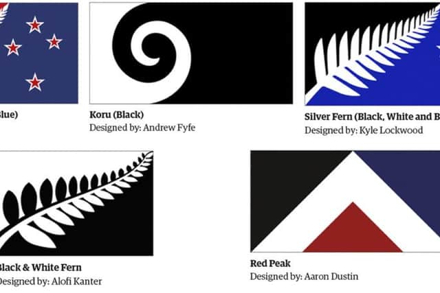The five designs which are being considered as the new flag for New Zealand. Picture: AP