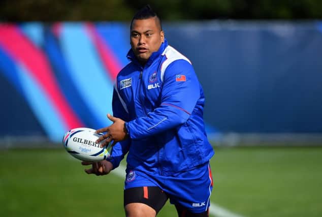 Samoa prop Census Johnston during a training session in Brighton. Picture: Glyn Kirk/AFP/Getty
