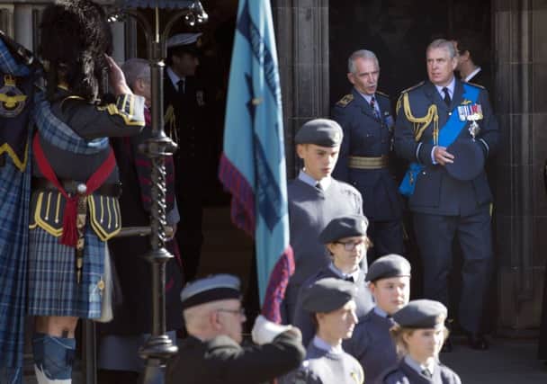 The Duke of Yor and Air Marshal Sir Dusty Miller leave the service. Picture: PA