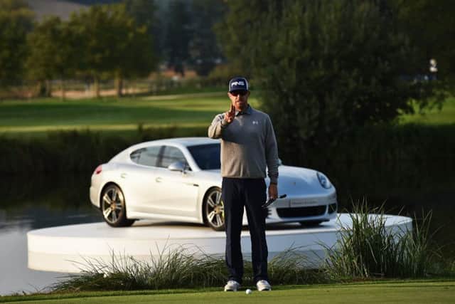 Hunter Mahan lines up a putt at the Porsche European Open. Picture: Getty