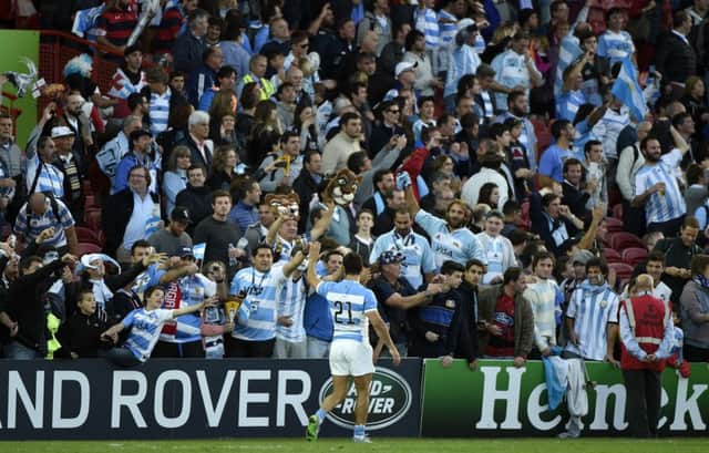 Martin Landajo salutes the Argentine fans after his sides comfortable victory over Georgia. Picture: Getty