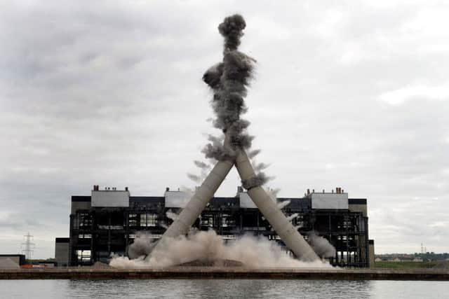 Cockenzie Power Station chimneys are demolished. Picture: Lisa Ferguson
