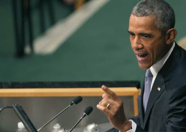 Barack Obama addresses the UN General Assembly in New York about Islamic State and the civil war in Syria. Picture: Getty Images