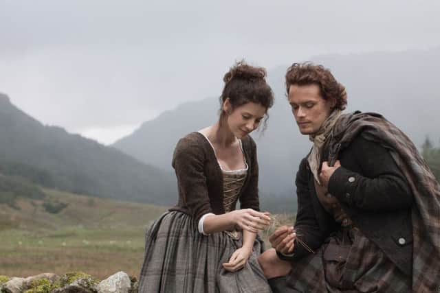 Claire Randall (Caitriona Balfe); Jamie Fraser (Sam Heugan) in a scene from the "Outlander" TV series. Picture: Nick Briggs/Showcase/Shaw Media