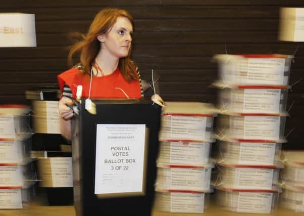 The postal votes are opened and organised for the referendum in the Royal Highland Centre, Edinburgh. Picture: Greg Macvean