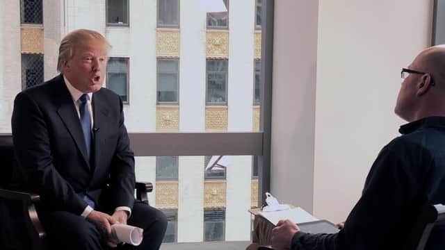 Anthony Baxter described an interview with Donald Trump in New York, which features in tonight's Dark Side of The Greens, as 'tense'. Picture: Contributed