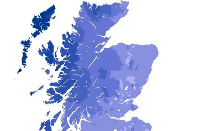 Map showing spread of Gaelic speakers across Scotland.