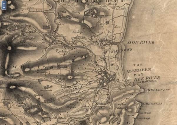 Detail of Robertson map of North-east Scotland showing area around Aberdeen