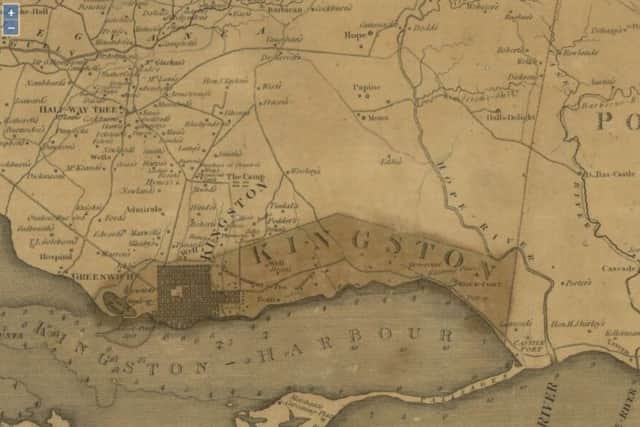Detail of Robertson's map of Jamaica showing area around Kingston