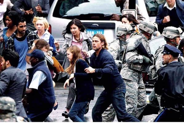 Brad Pitt in World War Z, which was partially filmed in Glasgow with hundreds of extras taking part