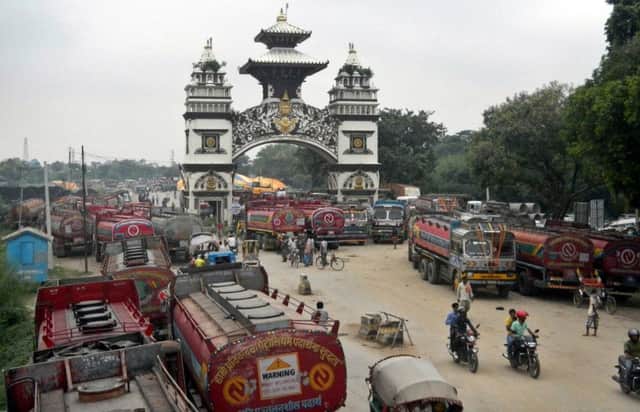 Nepali oil tankers stranded in Birgunj, near the border with India. Picture: AP