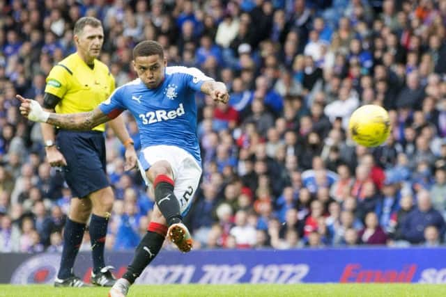Rangers' James Tavernier scores his sides second goal of the game. Picture: PA