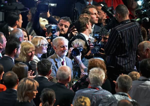Labour leader Jeremy Corbyn receives applause following his first leadership speech in September. Picture: Getty
