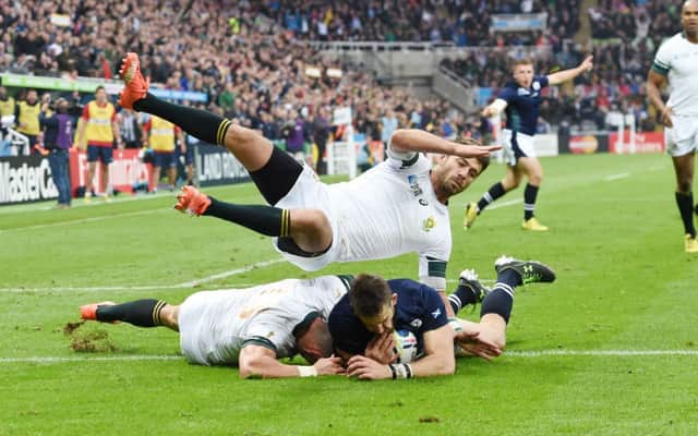 Tommy Seymour caps a fine Scottish move with a try. Picture: SNS/SRU