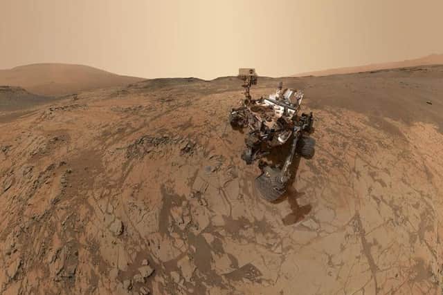 NASA's Curiosity Mars rover shows the vehicle at the "Mojave" site, where its drill collected the mission's second taste of Mount Sharp.