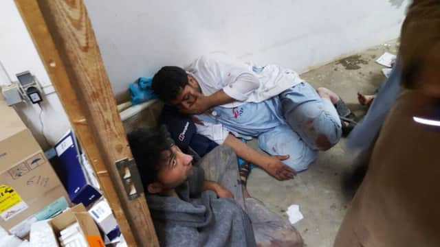 Afghan MSF staff in the hospital after it was hit by an air strike. Picture: Getty