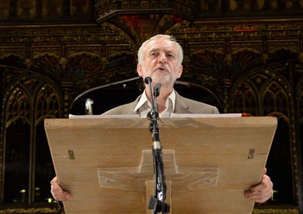 Corbyn delivers his speech last night. Picture: PA