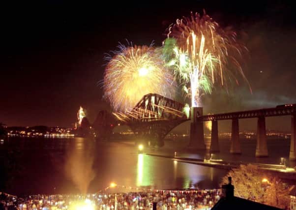 On this day in 1990 a fireworks party celebrated the centenary of the Forth Bridge at Queensferry. Picture: TSPL