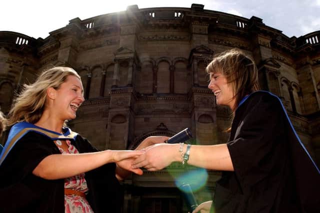 Students celebrate their graduation outside the McEwan Hall in 2004