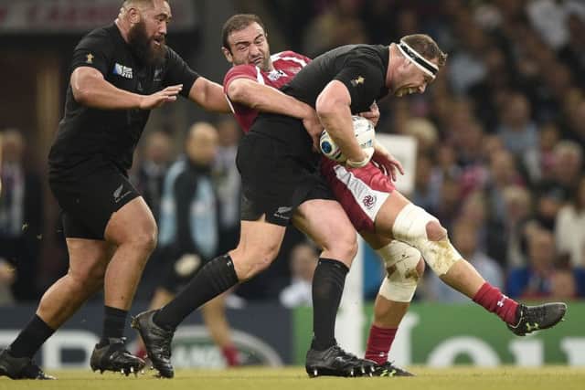 World Cup stats reveal that Georgias Mamuka Gordodze tops the tackle count with 40. Picture: AFP/Getty Images