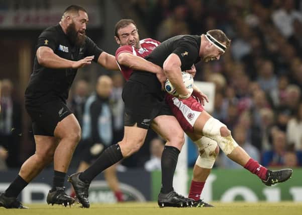 World Cup stats reveal that Georgias Mamuka Gordodze tops the tackle count with 40. Picture: AFP/Getty Images