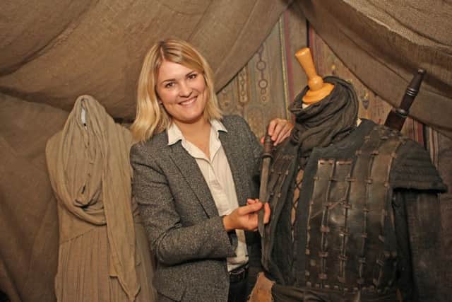 Esme Saville, tourism manager at Moray Speyside with the Macbeth battle costune. Picture: Peter Jolly