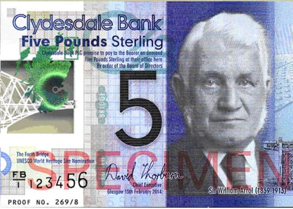 Clydesdale Bank's £5 plastic note. Picture: PA