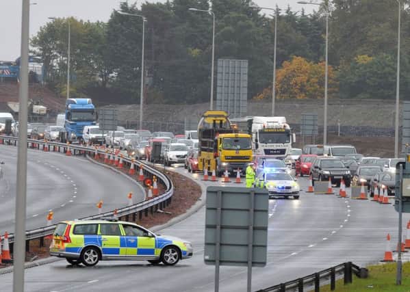 The approach to the Forth Road Bridge was closed off to all traffic and pedestrians as a precaution to allow a controlled explosion to take place near the bridge. Picture: Ian Rutherford
