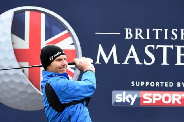 Scotlands Stephen Gallacher drives on one of the eight holes he managed at the British Masters pro-am at Woburn yesterday. Picture: Getty