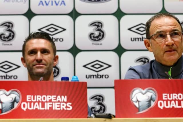 Republic of Ireland manager Martin ONeill, right, and captain Robbie Keane face the press. Picture: PA