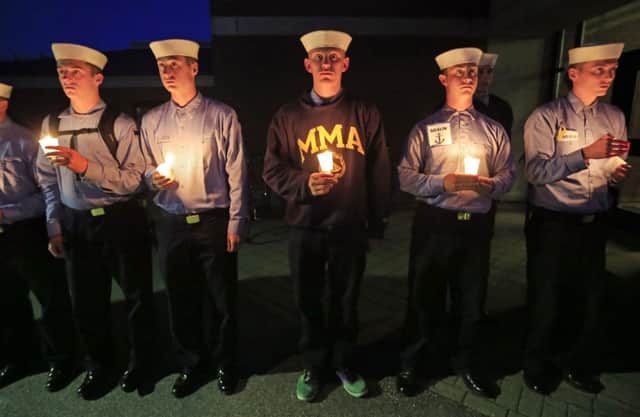 Maine Maritime Academy students attend a vigil of hope for the missing crew of El Faro. Picture: AP