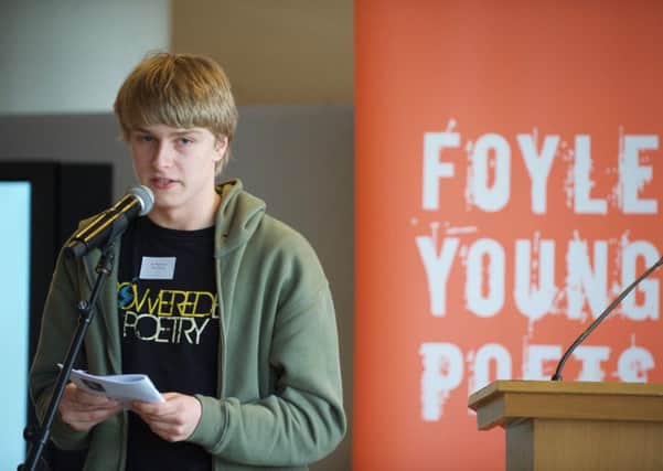 Ian MacCartney at today's Foyle Young Poets awards ceremony. Picture: Hayley Lee Madden