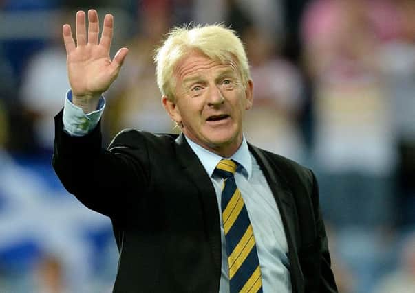 An emotional Gordon Strachan acknowledges the support of the Tartan Army at the end of last nights 6-0 win over Gibraltar in Faro. Picture: PA
