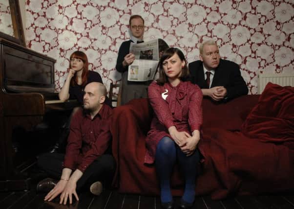 Carey Lander, left, with her Camera Obscura bandmates Kenny McKeeve, Lee Thomson, Tracyanne Campbell and Gavin Dunbar. Lander has passed away aged 33 after being diagnosed with bone cancer earlier this year. Picture: Robert Perry