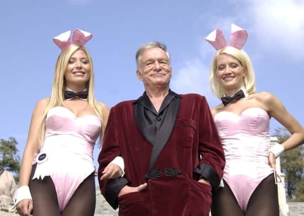 Playboy bunny Sheila Levell, Playboy founder Hugh Hefner and Playboy bunny Holly Madison. Picture: Contributed